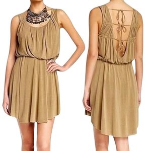 Free People Cupro True as Love Dress Open Tie Back Olive Khaki Sleeveless S